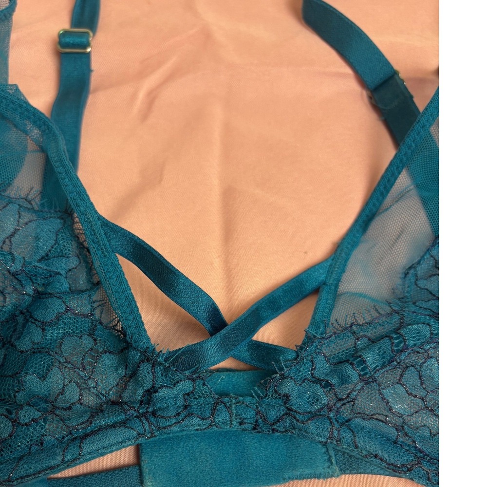 Victoria's Secret Unlined Wired Lot of 2 Bras 36C Teal Lace & Brown Mesh Bra - Picture 4 of 10